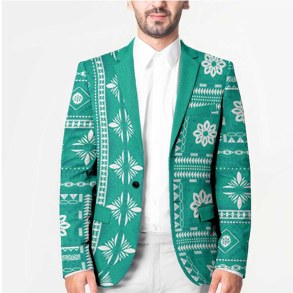 Fiji Masi All Teal Blazer Tapa Pattern LT01 - Polynesian Pride