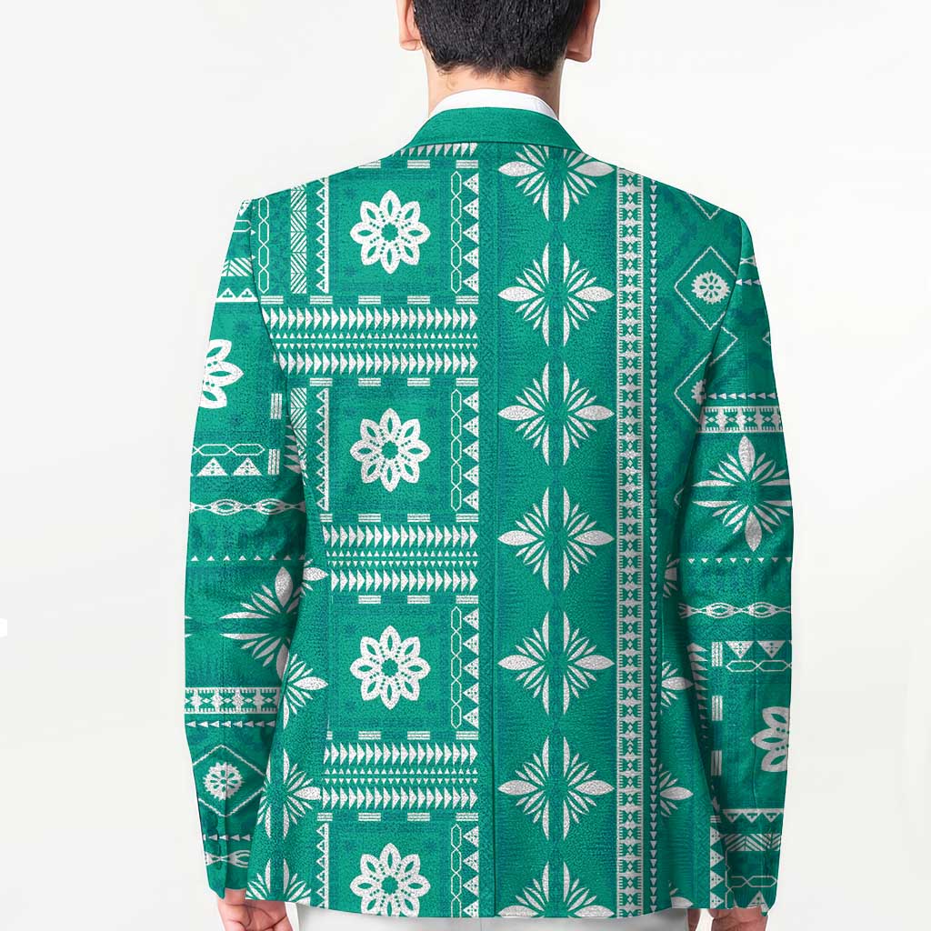 Fiji Masi All Teal Blazer Tapa Pattern LT01 - Polynesian Pride
