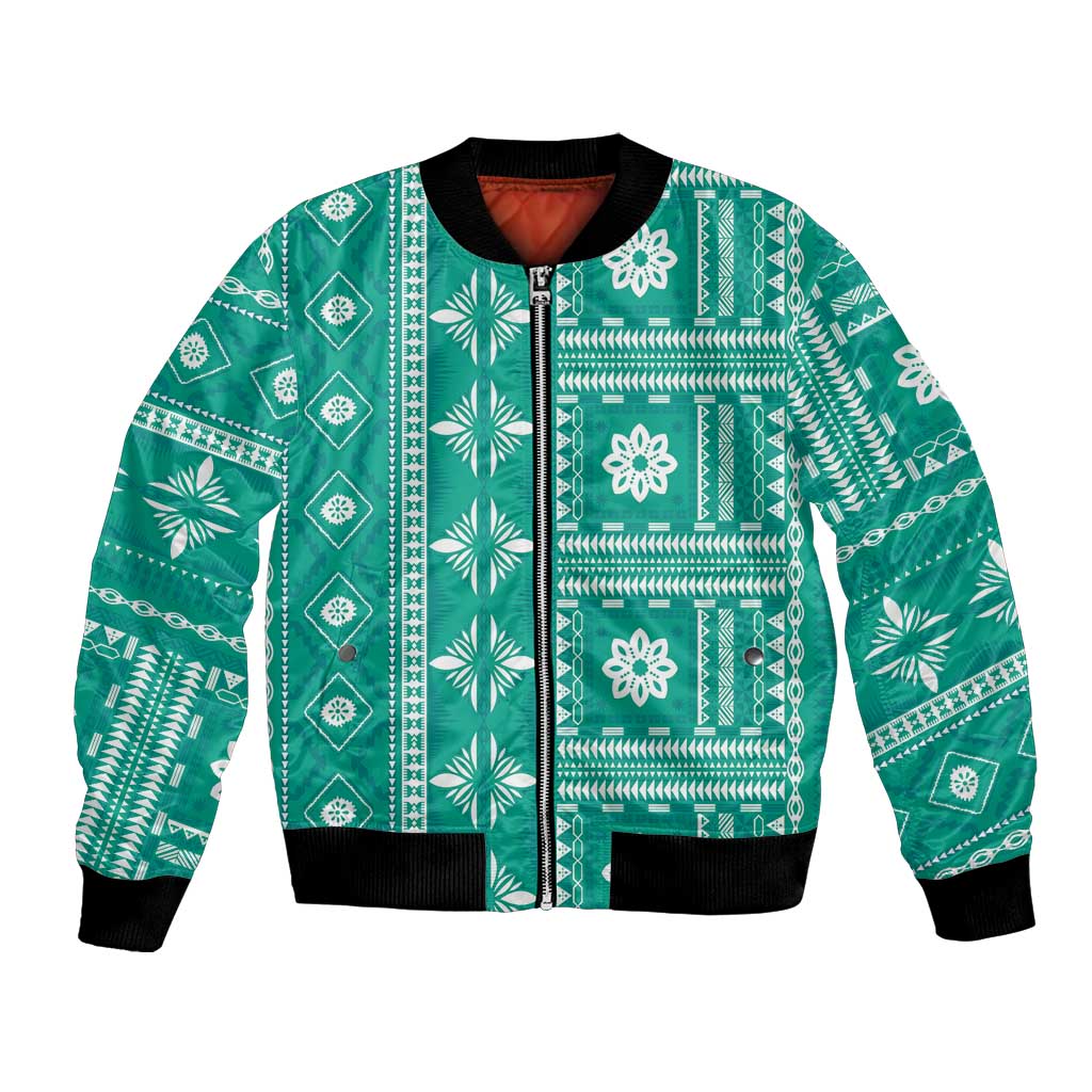 Fiji Masi All Teal Bomber Jacket Tapa Pattern LT01 Unisex Teal - Polynesian Pride