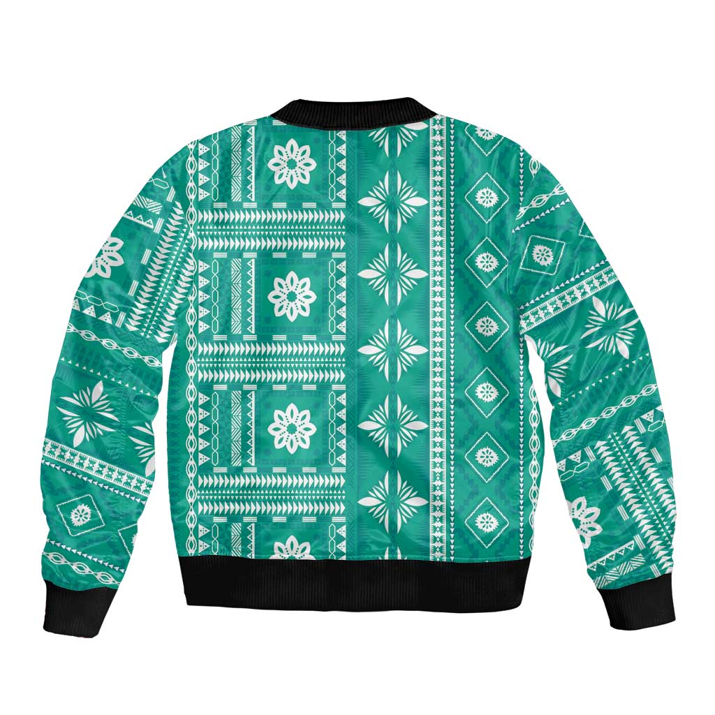 Fiji Masi All Teal Bomber Jacket Tapa Pattern LT01 - Polynesian Pride