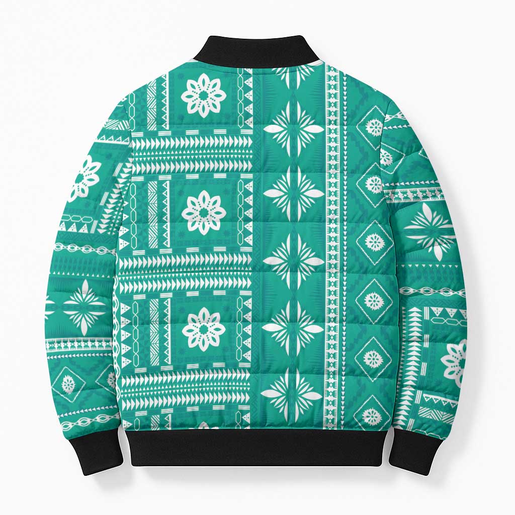 Fiji Masi All Teal Bomber Puffer Jacket Tapa Pattern - Polynesian Pride