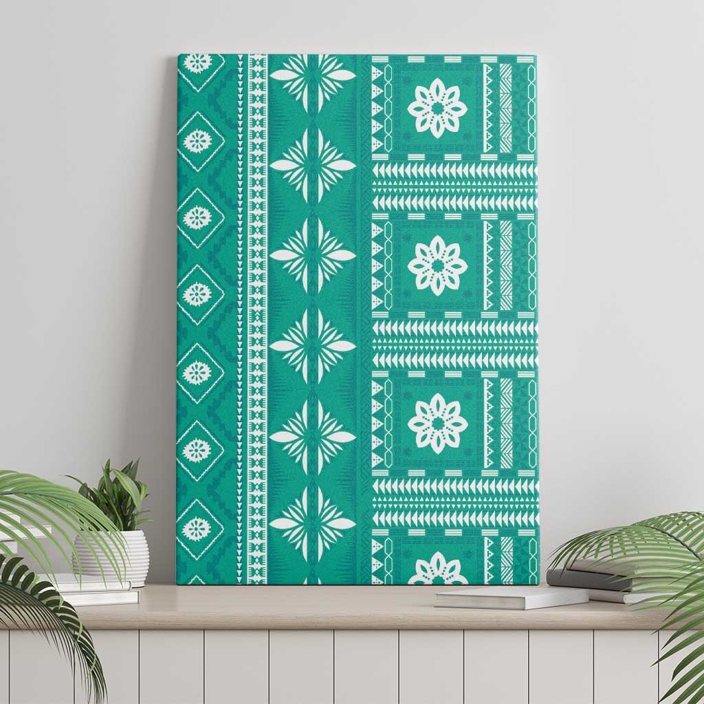 Fiji Masi All Teal Canvas Wall Art Tapa Pattern - Polynesian Pride