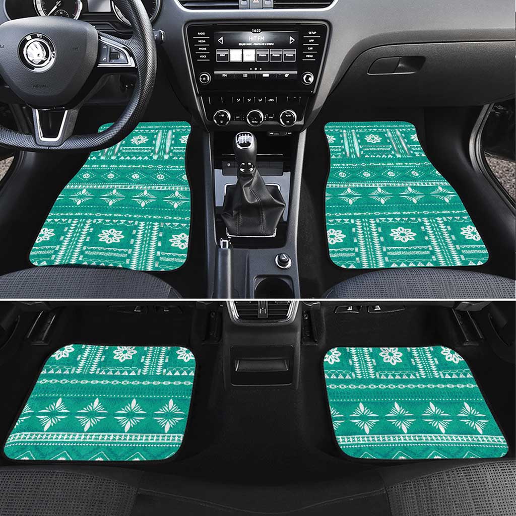 Fiji Masi All Teal Car Mats Tapa Pattern LT01 Set 4pcs Teal - Polynesian Pride