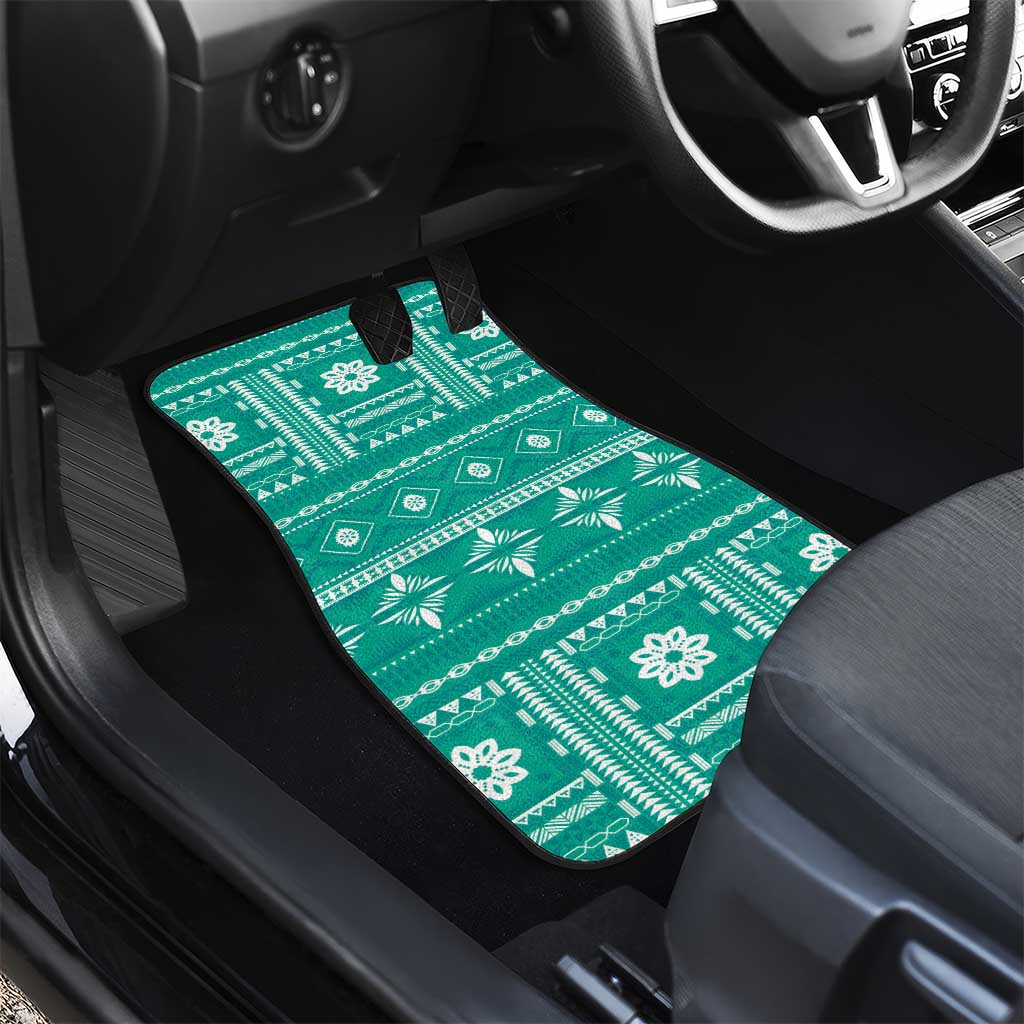 Fiji Masi All Teal Car Mats Tapa Pattern LT01 - Polynesian Pride