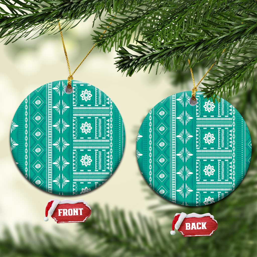 Fiji Masi All Teal Ceramic Ornament Tapa Pattern LT01 Circle Teal - Polynesian Pride