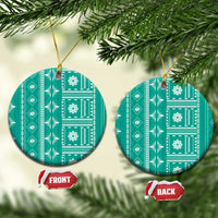 Fiji Masi All Teal Ceramic Ornament Tapa Pattern LT01 Circle Teal - Polynesian Pride