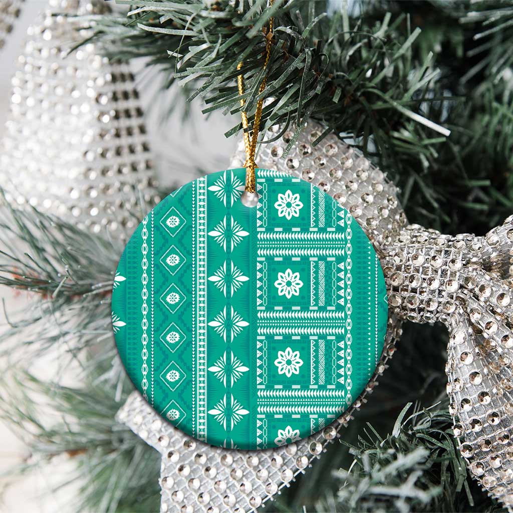 Fiji Masi All Teal Ceramic Ornament Tapa Pattern LT01 - Polynesian Pride