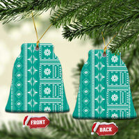 Fiji Masi All Teal Ceramic Ornament Tapa Pattern LT01 Bell Flake Teal - Polynesian Pride