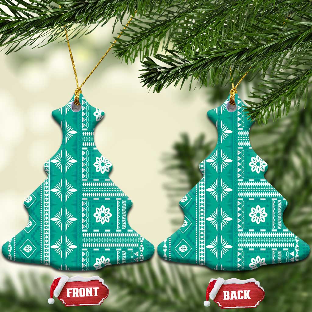 Fiji Masi All Teal Ceramic Ornament Tapa Pattern LT01 Christmas Tree Teal - Polynesian Pride
