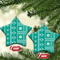 Fiji Masi All Teal Ceramic Ornament Tapa Pattern LT01 Star Teal - Polynesian Pride