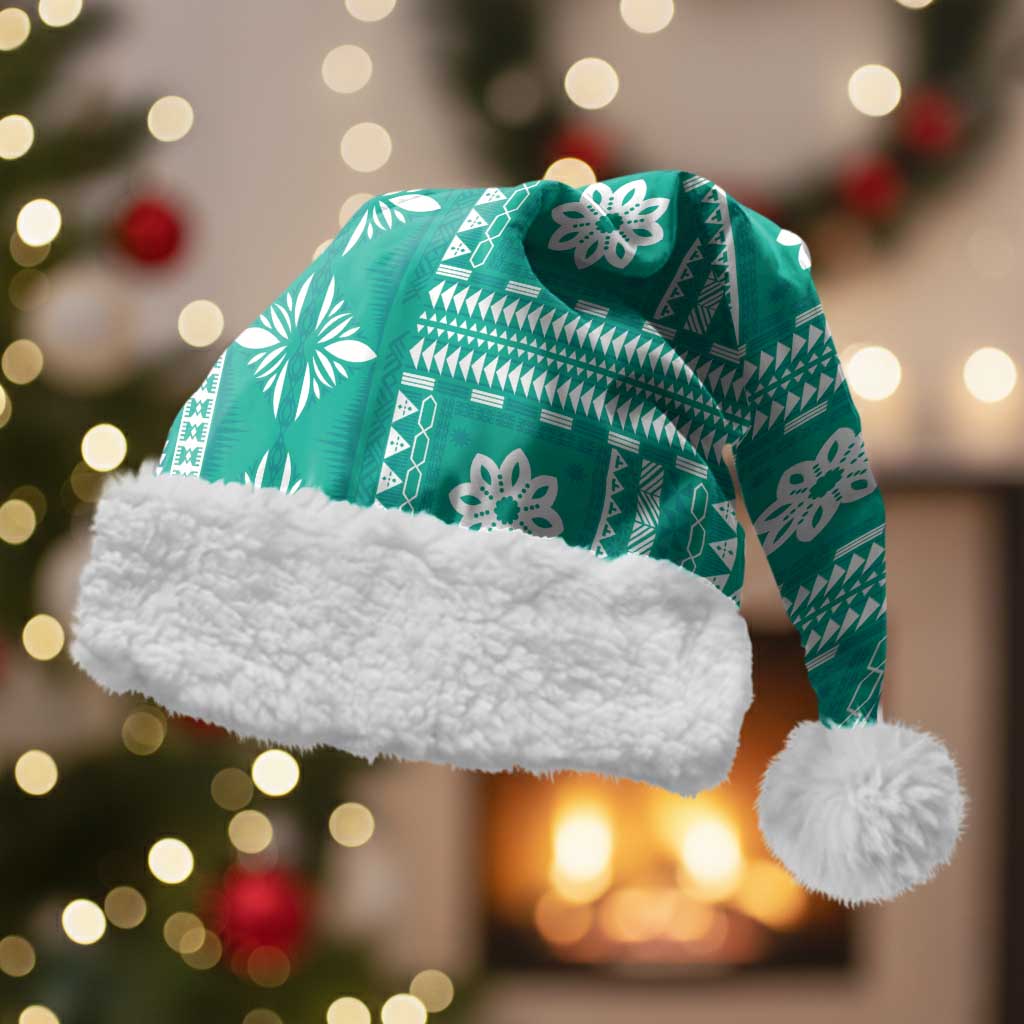 Fiji Masi All Teal Christmas Santa Hat Tapa Pattern - Polynesian Pride