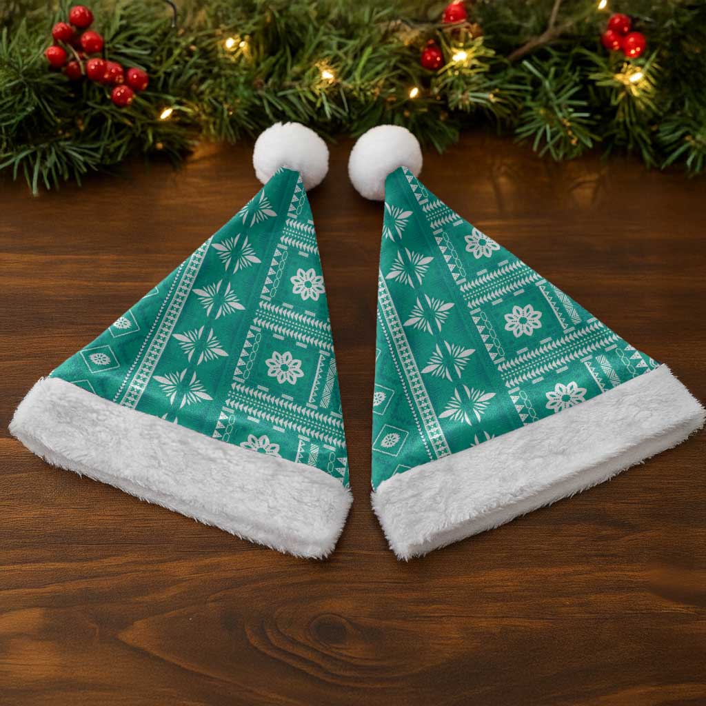 Fiji Masi All Teal Christmas Santa Hat Tapa Pattern - Polynesian Pride