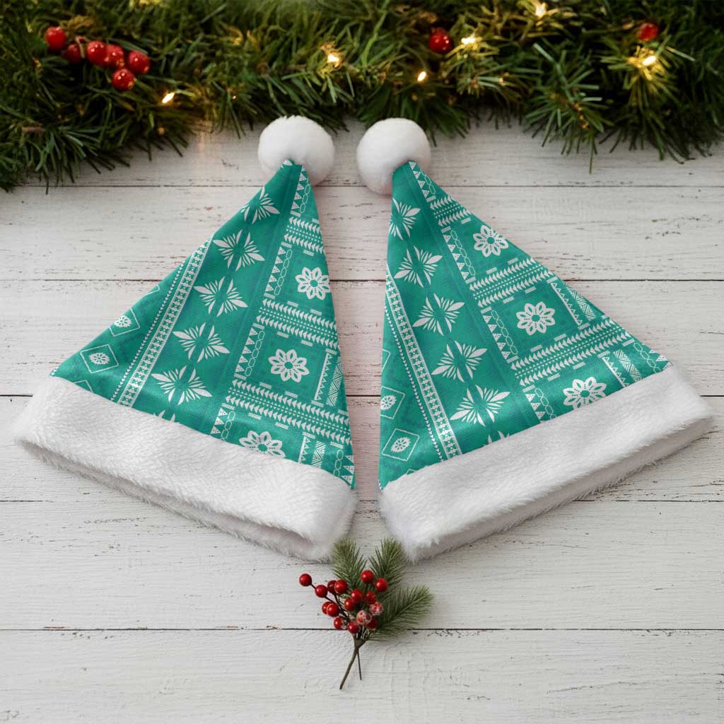 Fiji Masi All Teal Christmas Santa Hat Tapa Pattern - Polynesian Pride