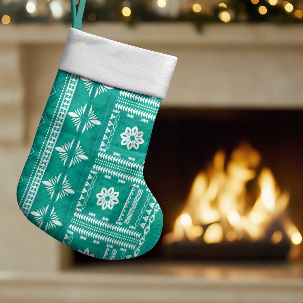 Fiji Masi All Teal Christmas Stocking Tapa Pattern LT01 Set of 2 Teal - Polynesian Pride