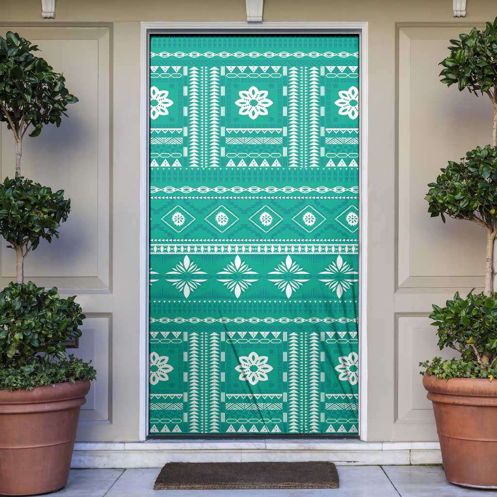 Fiji Masi All Teal Door Cover Tapa Pattern - Polynesian Pride