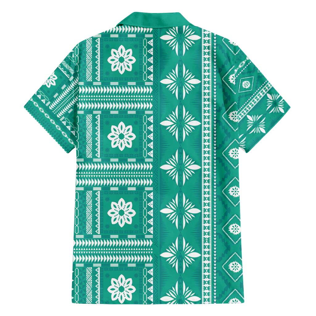 Fiji Masi All Teal Family Matching Long Sleeve Bodycon Dress and Hawaiian Shirt Tapa Pattern - Polynesian Pride