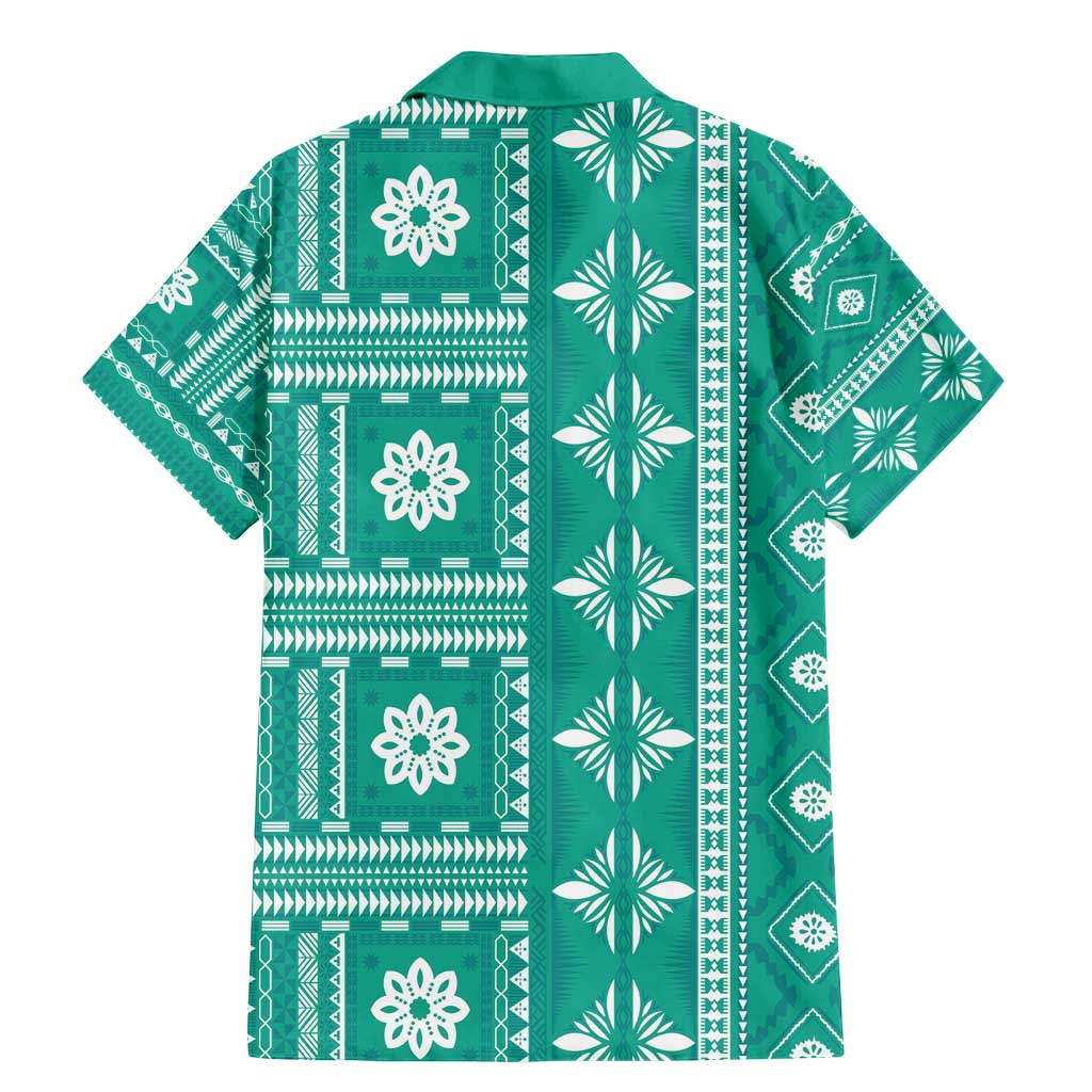 Fiji Masi All Teal Family Matching Mermaid Dress and Hawaiian Shirt Tapa Pattern - Polynesian Pride