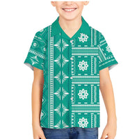 Fiji Masi All Teal Family Matching Mermaid Dress and Hawaiian Shirt Tapa Pattern - Polynesian Pride