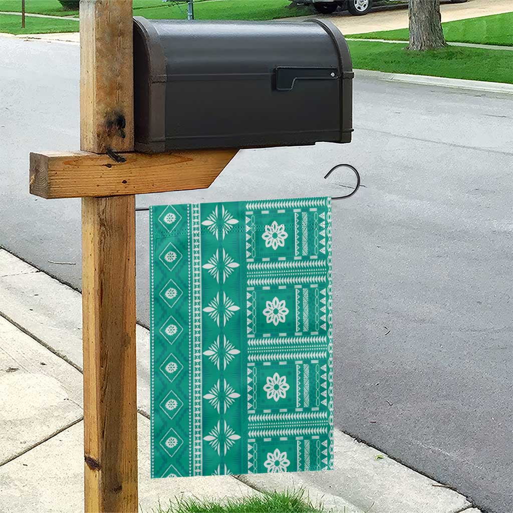 Fiji Masi All Teal Garden Flag Tapa Pattern - Polynesian Pride