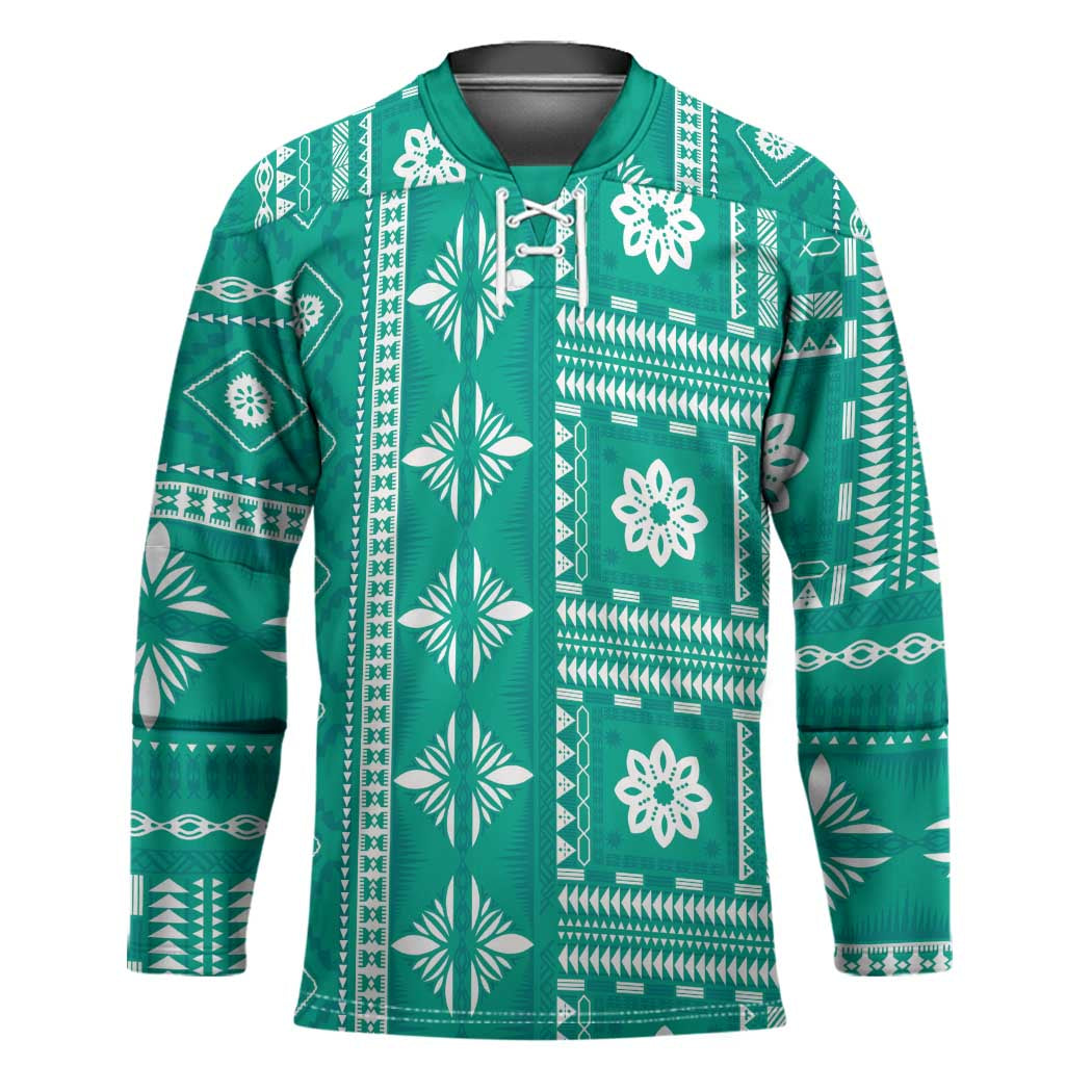 Fiji Masi All Teal Hockey Jersey Tapa Pattern - Polynesian Pride