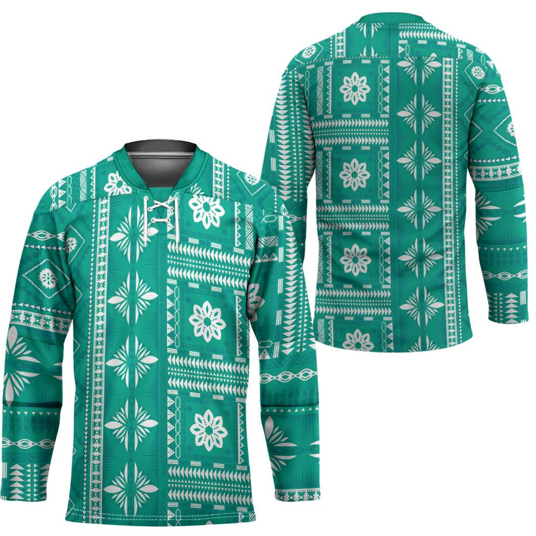 Fiji Masi All Teal Hockey Jersey Tapa Pattern - Polynesian Pride