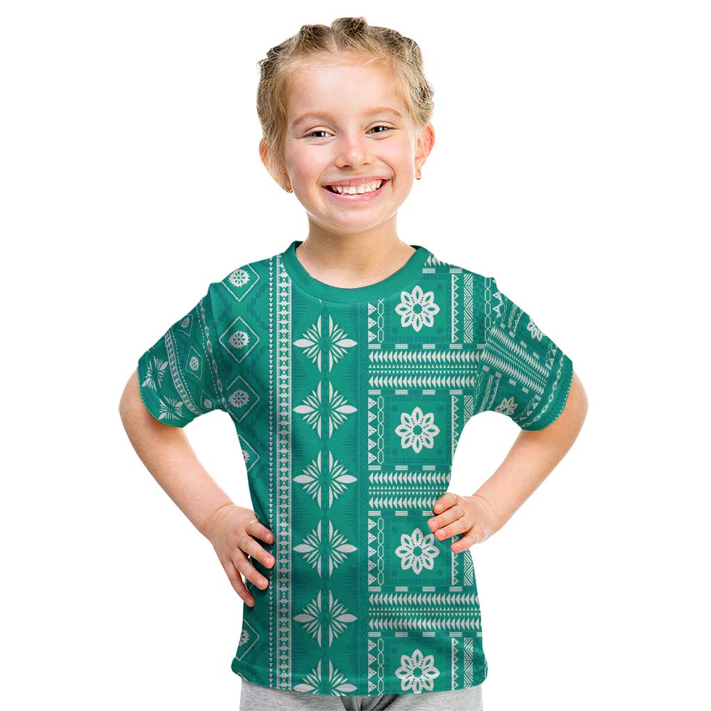 Fiji Masi All Teal Kid T Shirt Tapa Pattern - Polynesian Pride