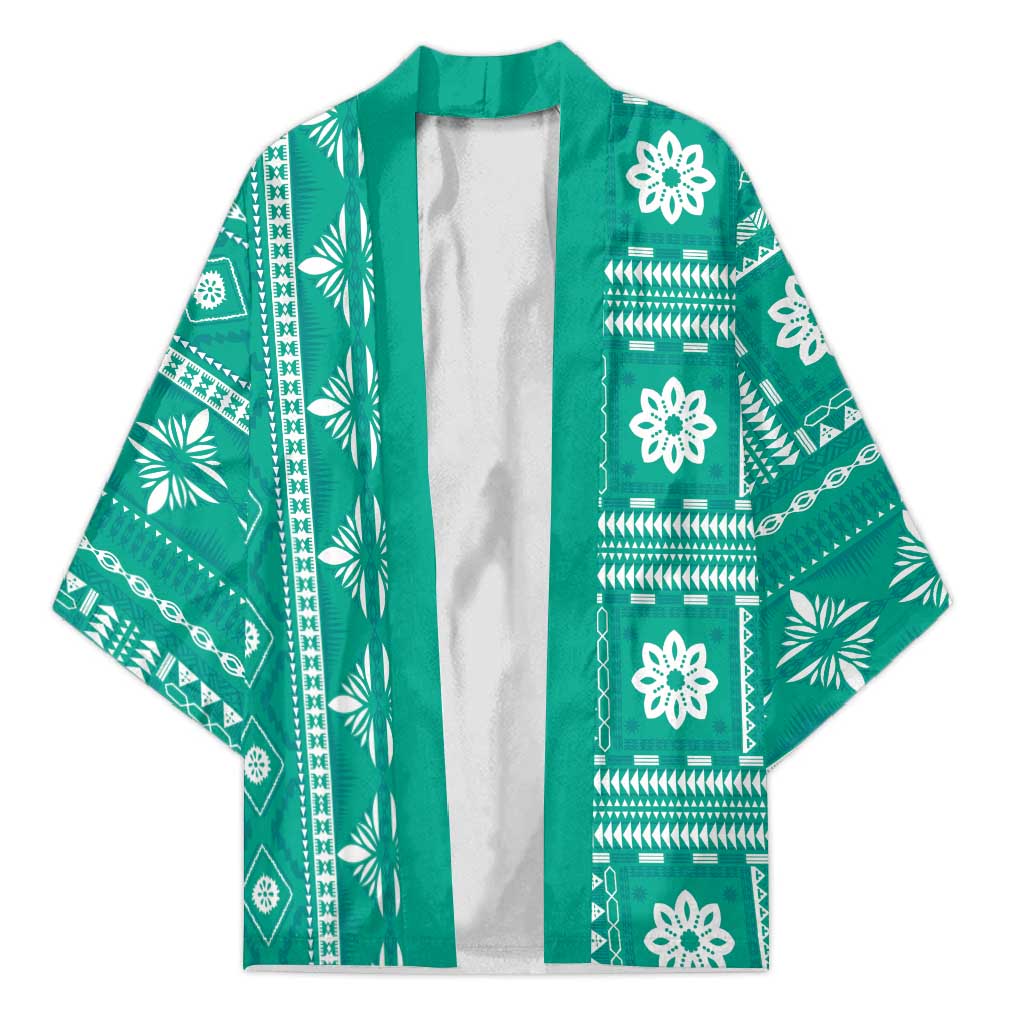 Fiji Masi All Teal Kimono Tapa Pattern - Polynesian Pride