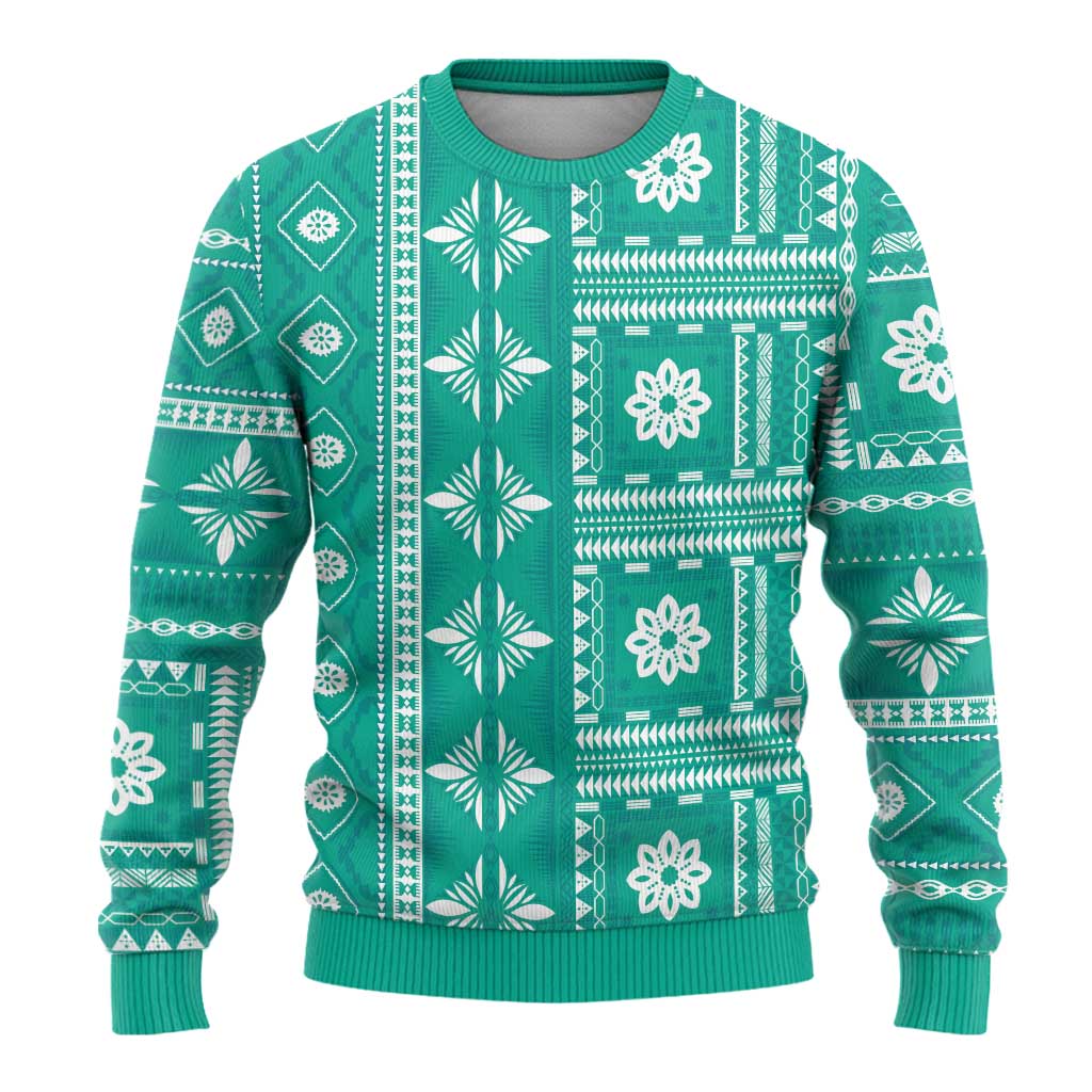 Fiji Masi All Teal Ugly Christmas Sweater Tapa Pattern - Polynesian Pride