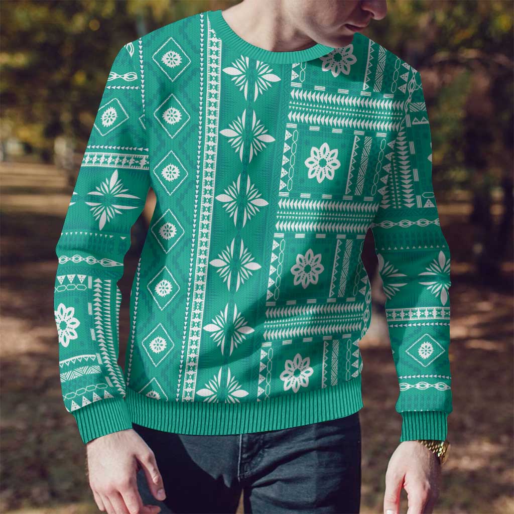 Fiji Masi All Teal Ugly Christmas Sweater Tapa Pattern - Polynesian Pride