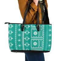 Fiji Masi All Teal Leather Tote Bag Tapa Pattern - Polynesian Pride