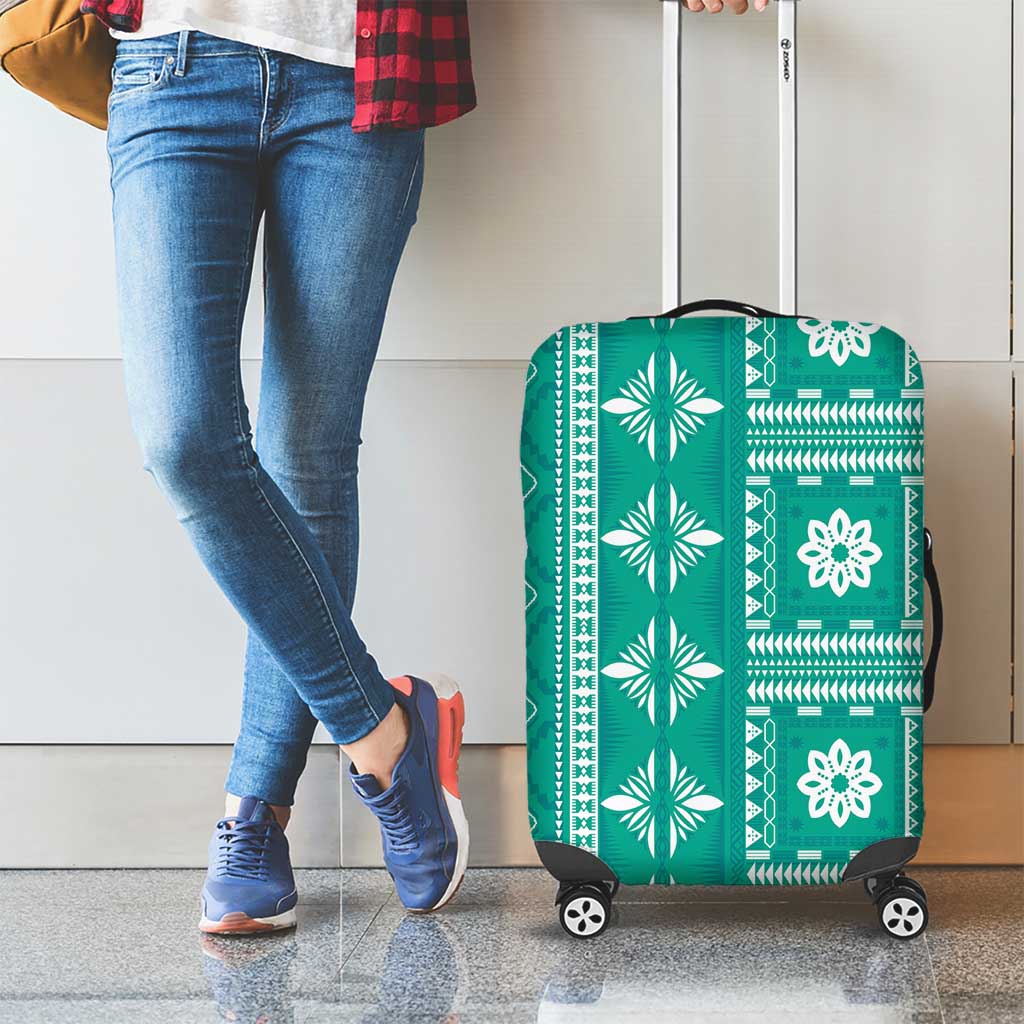 Fiji Masi All Teal Luggage Cover Tapa Pattern LT01 - Polynesian Pride