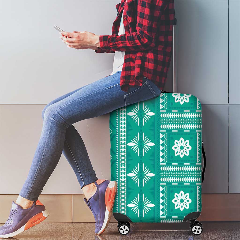 Fiji Masi All Teal Luggage Cover Tapa Pattern LT01 - Polynesian Pride