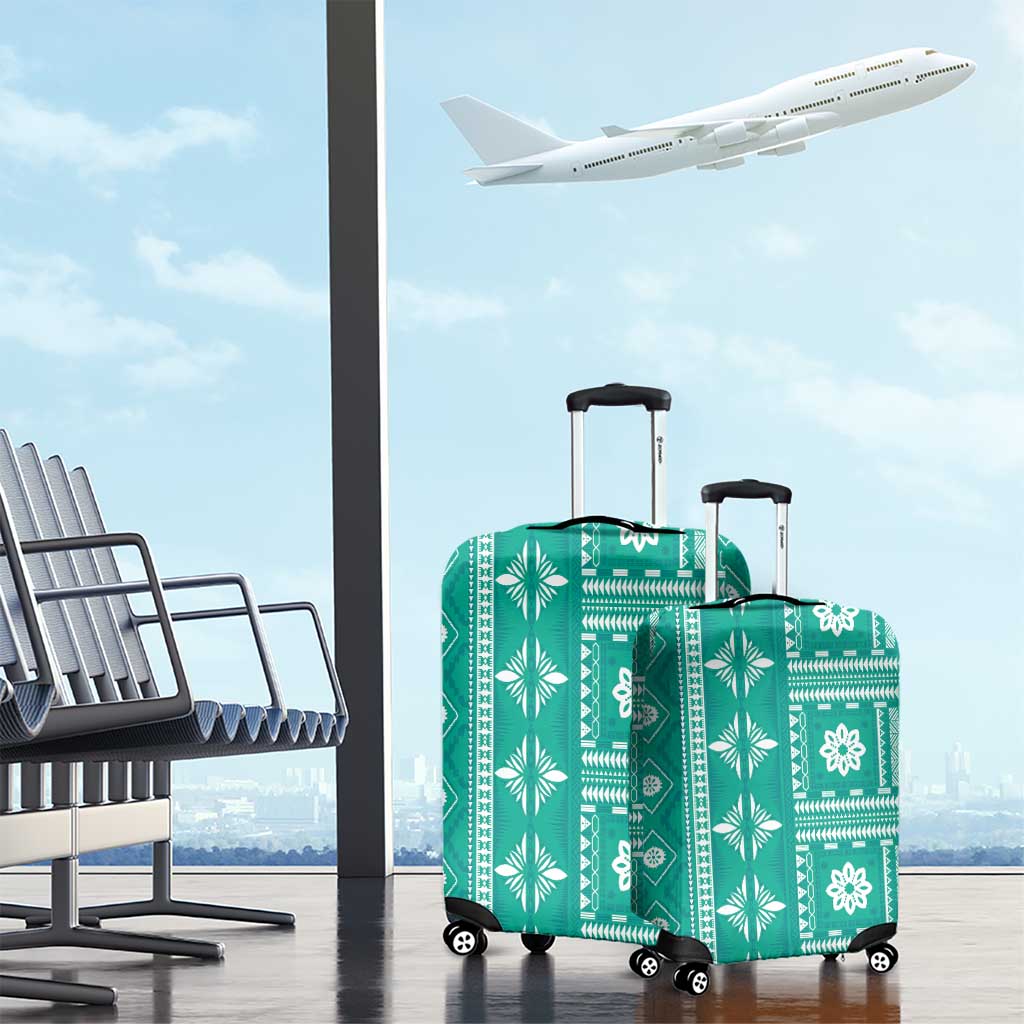 Fiji Masi All Teal Luggage Cover Tapa Pattern LT01 - Polynesian Pride