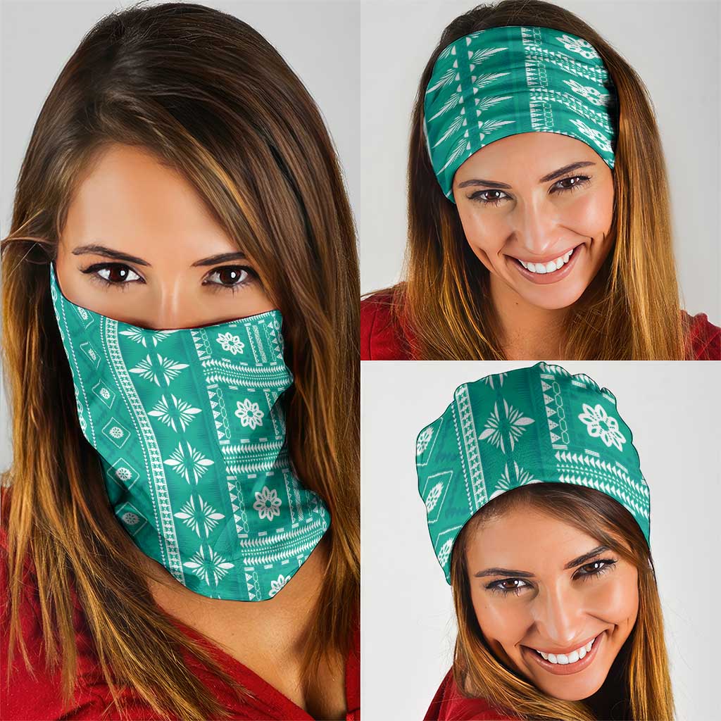 Fiji Masi All Teal Neck Gaiter Tapa Pattern LT01 - Polynesian Pride