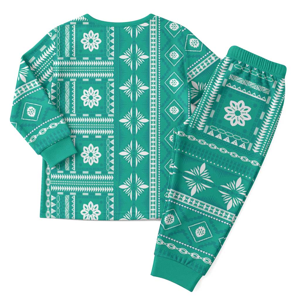 Fiji Masi All Teal Christmas Pajama Set Tapa Pattern - Polynesian Pride