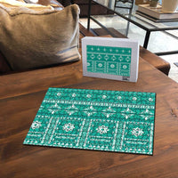 Fiji Masi All Teal Puzzle Tapa Pattern - Polynesian Pride