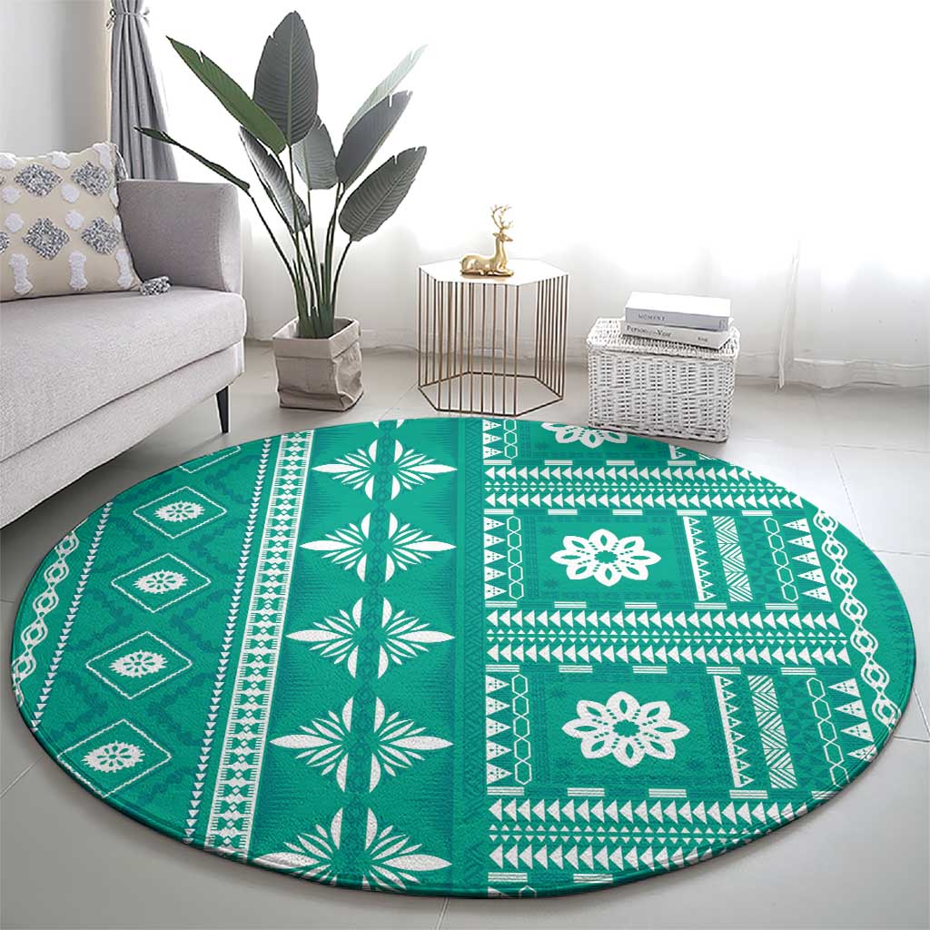 Fiji Masi All Teal Round Carpet Tapa Pattern - Polynesian Pride