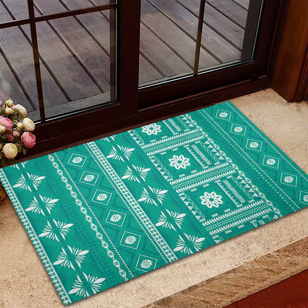 Fiji Masi All Teal Rubber Doormat Tapa Pattern LT01 - Polynesian Pride