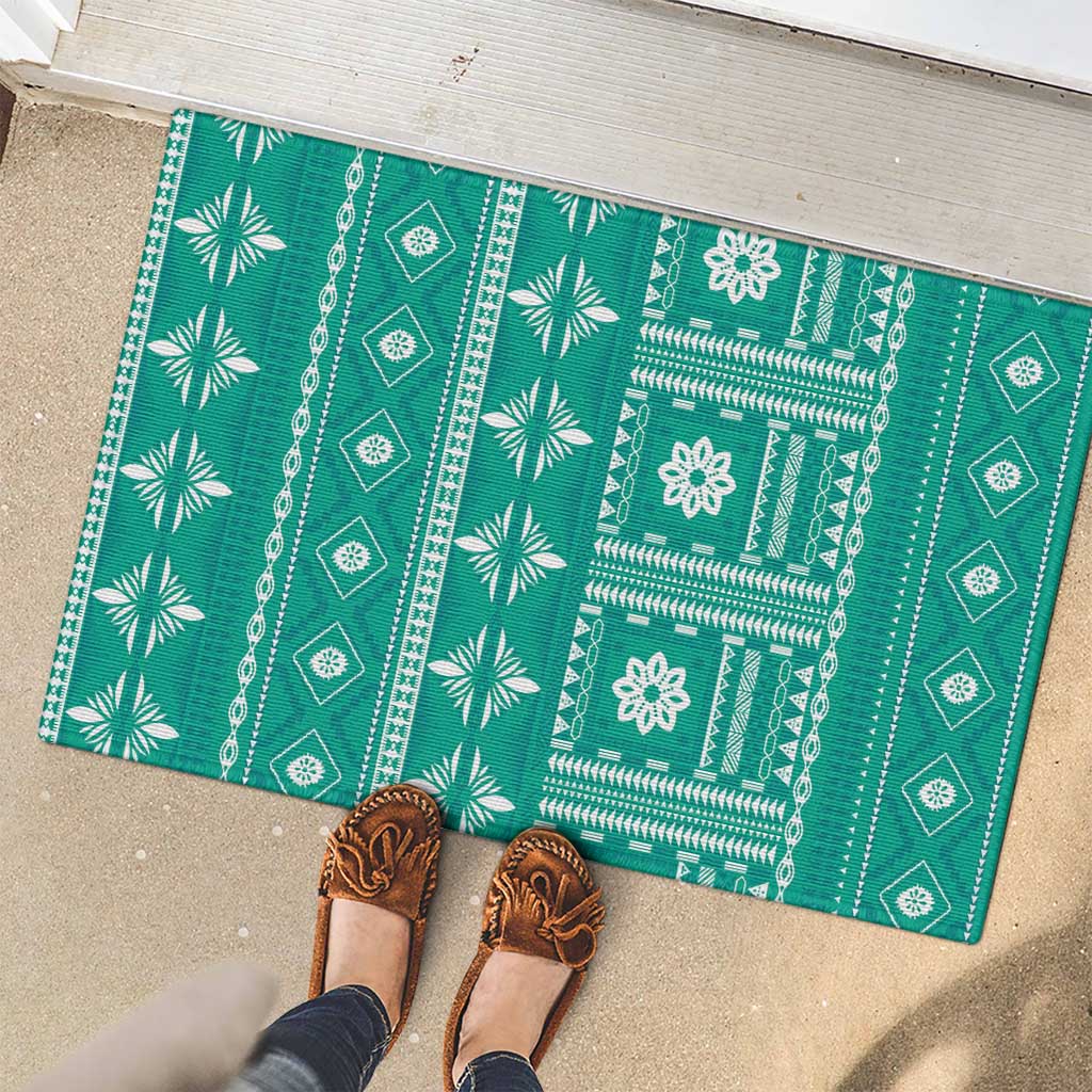 Fiji Masi All Teal Rubber Doormat Tapa Pattern LT01 - Polynesian Pride