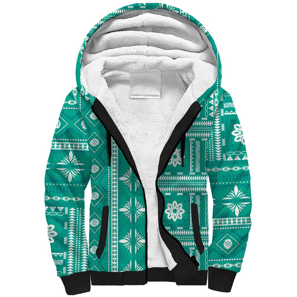 Fiji Masi All Teal Sherpa Hoodie Tapa Pattern LT01 Unisex Teal - Polynesian Pride
