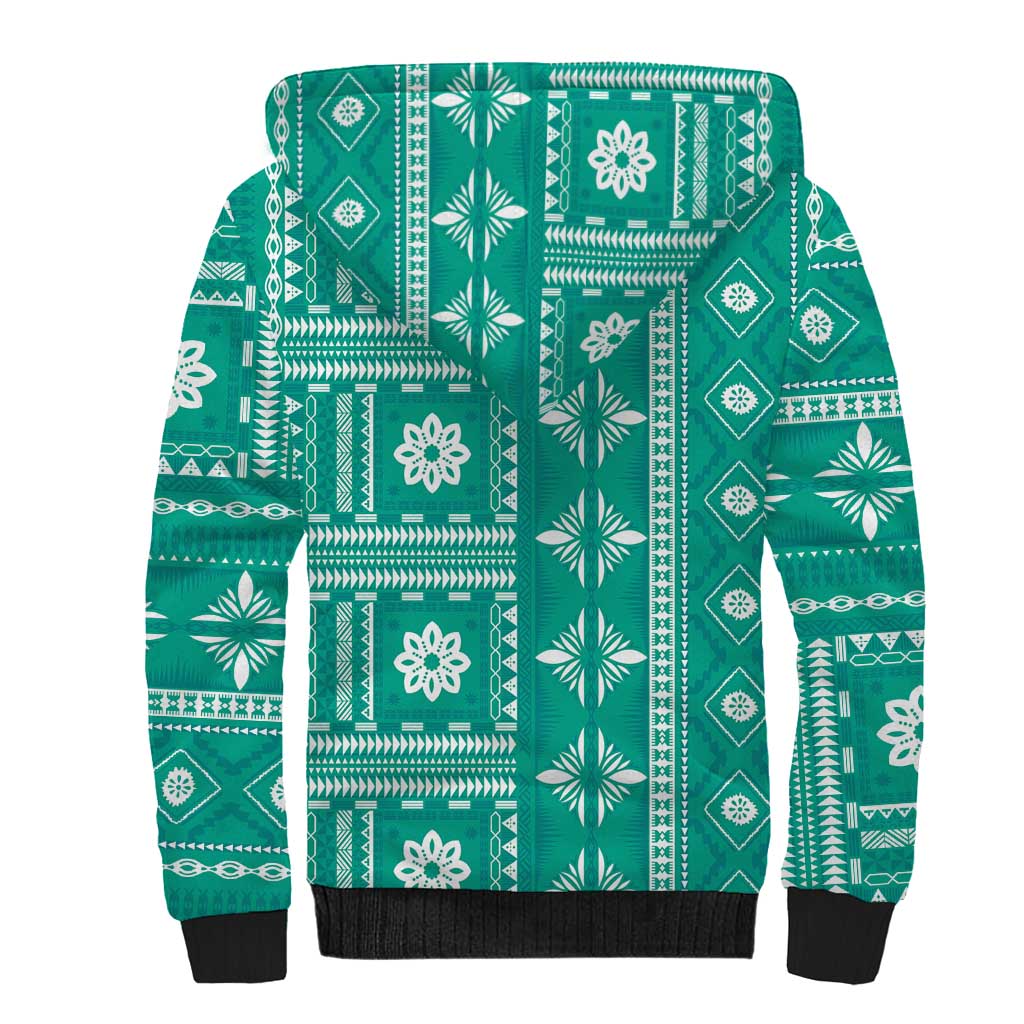 Fiji Masi All Teal Sherpa Hoodie Tapa Pattern LT01 - Polynesian Pride
