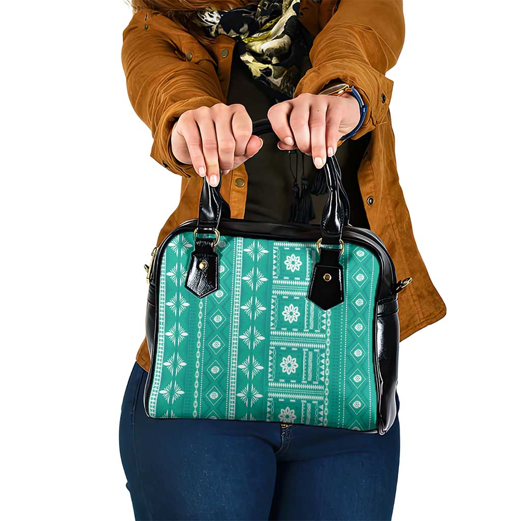 Fiji Masi All Teal Shoulder Handbag Tapa Pattern LT01 One Size Teal - Polynesian Pride