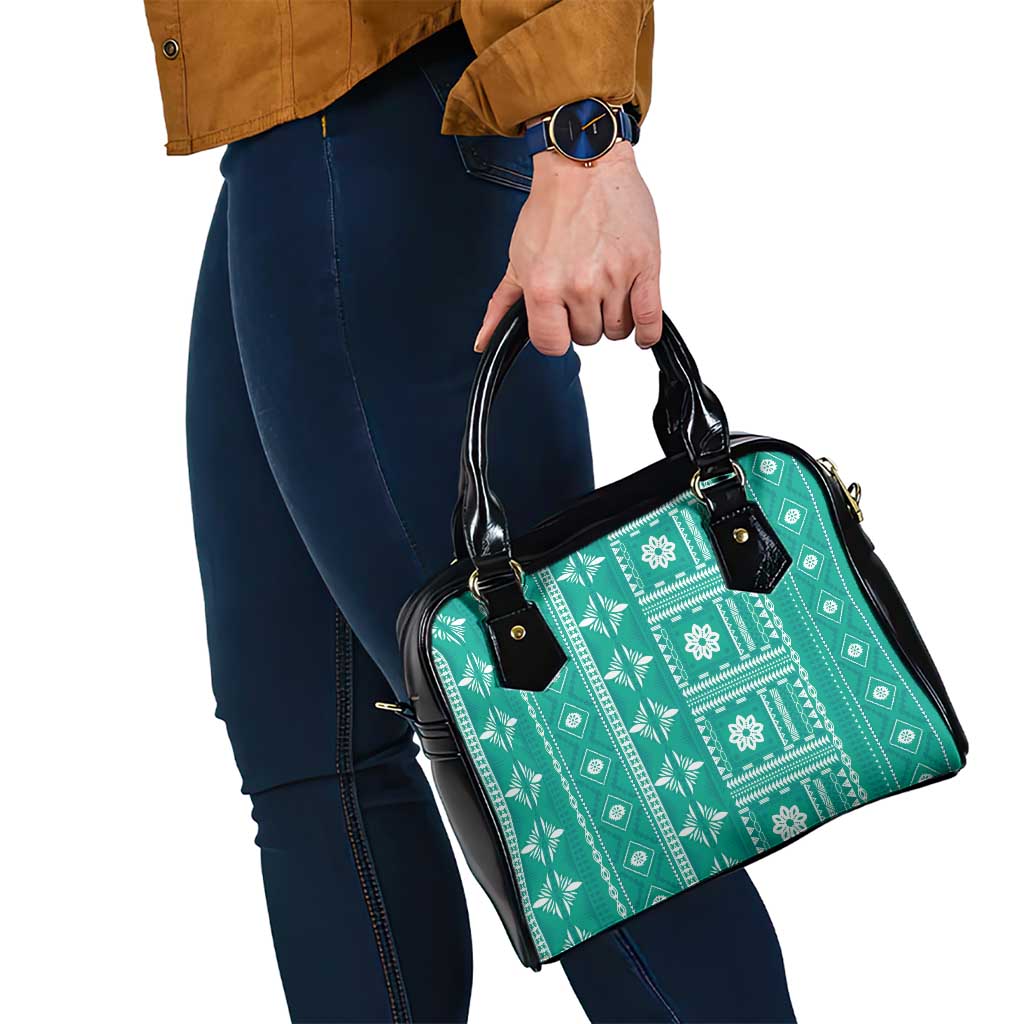 Fiji Masi All Teal Shoulder Handbag Tapa Pattern LT01 - Polynesian Pride