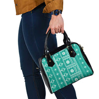 Fiji Masi All Teal Shoulder Handbag Tapa Pattern LT01 - Polynesian Pride