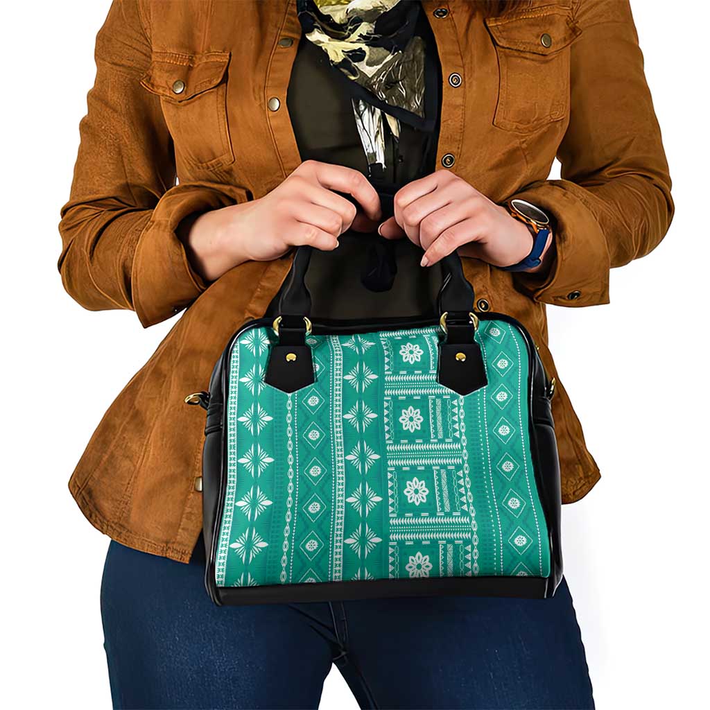 Fiji Masi All Teal Shoulder Handbag Tapa Pattern LT01 - Polynesian Pride