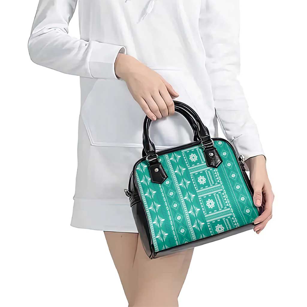 Fiji Masi All Teal Shoulder Handbag Tapa Pattern LT01 - Polynesian Pride