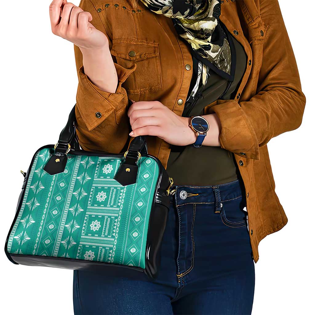 Fiji Masi All Teal Shoulder Handbag Tapa Pattern LT01 - Polynesian Pride