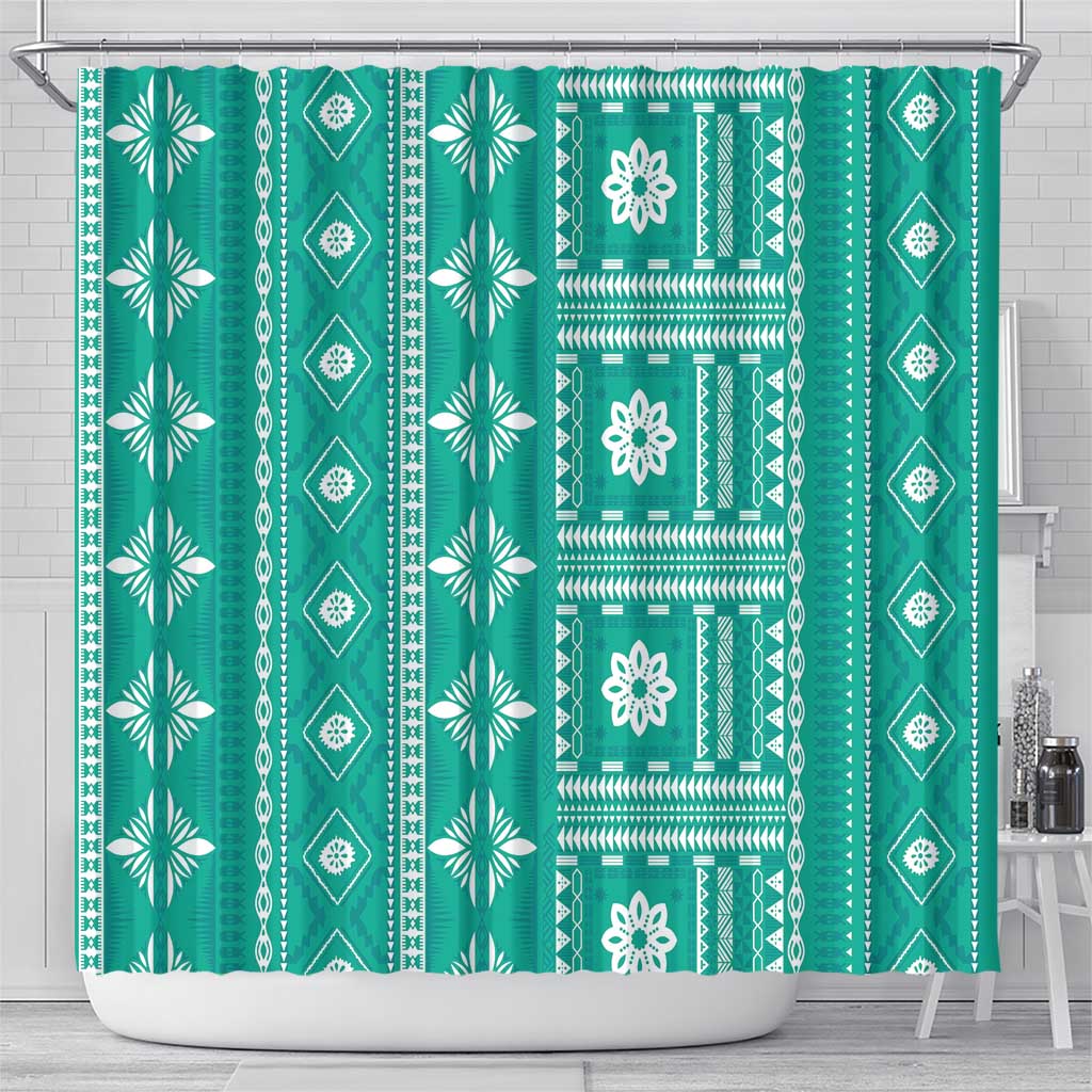 Fiji Masi All Teal Shower Curtain Tapa Pattern LT01 - Polynesian Pride