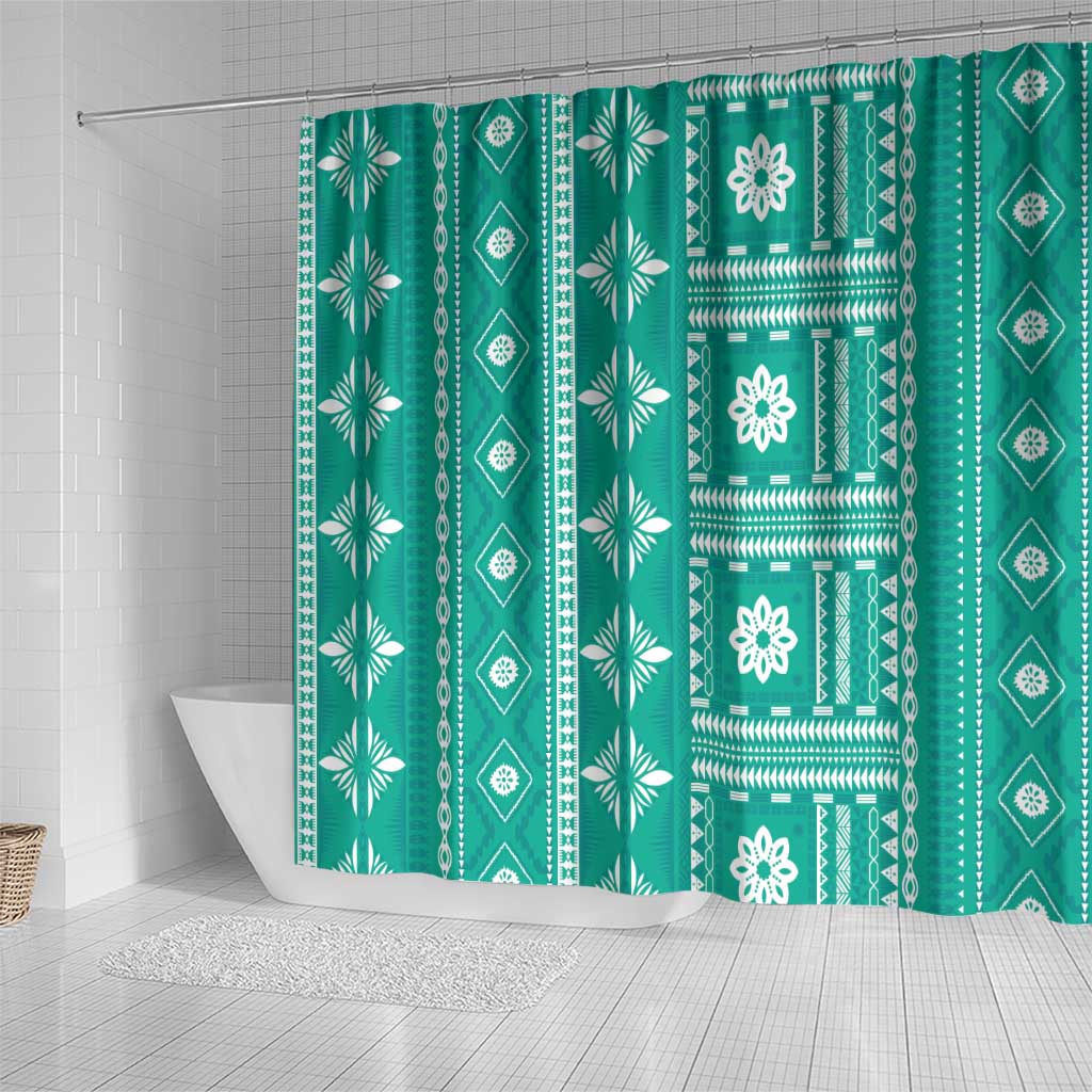 Fiji Masi All Teal Shower Curtain Tapa Pattern LT01 - Polynesian Pride