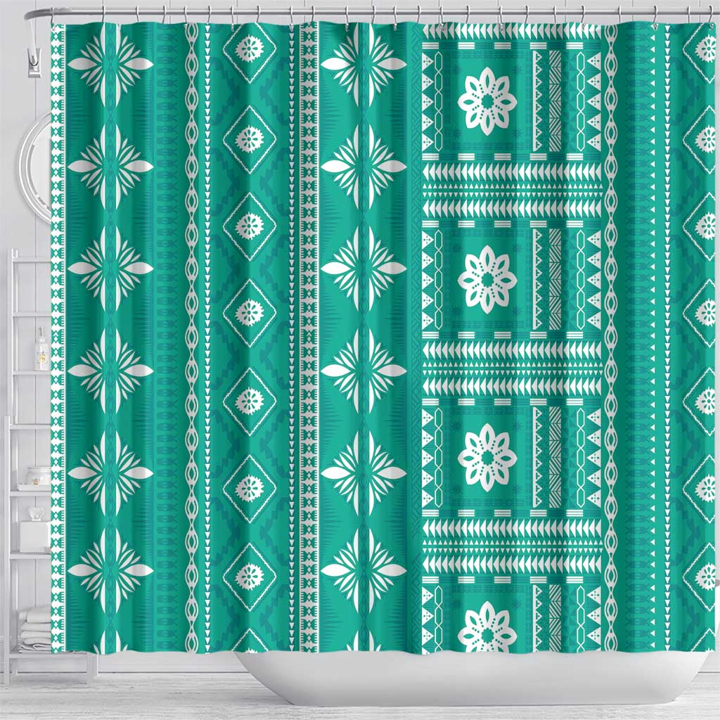 Fiji Masi All Teal Shower Curtain Tapa Pattern LT01 - Polynesian Pride